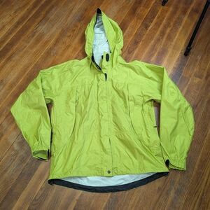 Womens L.L. Bean Windbreaker Jacket Yellow/Green Full Zip Adjustable Hood Med